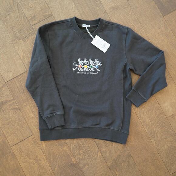 Katin Sweatshirt Boys Medium Black‎ Fleece Lined Hermanos Embroidered Crewneck - Picture 9 of 10
